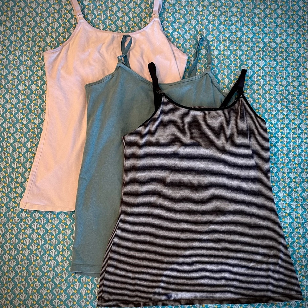 Maternity Nursing Clip-Down Camisole Set - White, Blue, Black/Grey Stripe